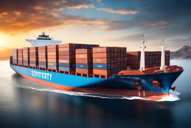 photo shipping background large cargo ship with containers in the port