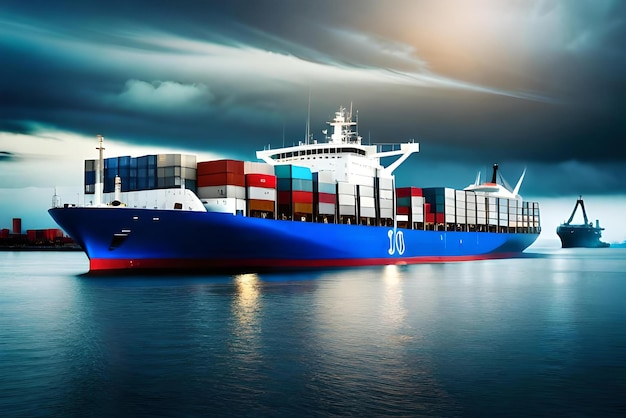 photo shipping concept large cargo ship with containers in the port