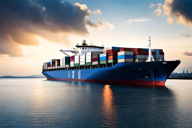 Photo shipping concept large cargo ship with containers in the port