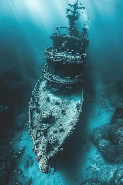 Photo of a shipwreck underwater