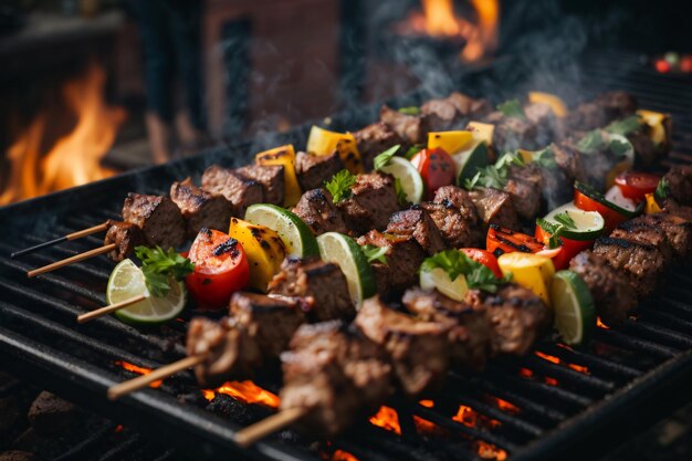 Photo of shish kebab on the grill