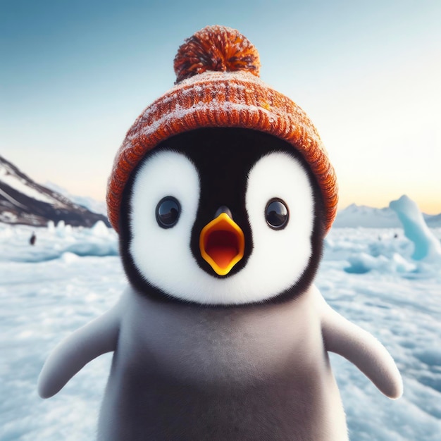 Photo of a Shocked real penguin on nature background ice land ai generative