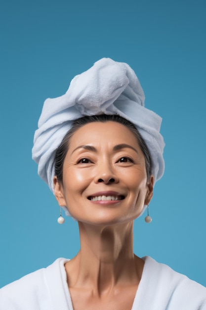 Photo shot of asian african white 30 40 50 year old woman with her beauty regime