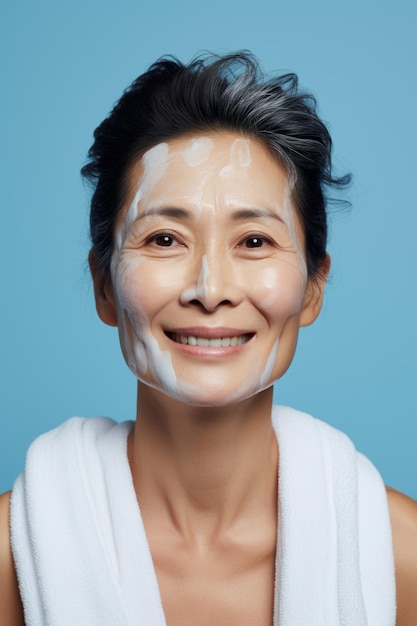 Photo shot of asian african white 30 40 50 year old woman with her beauty regime