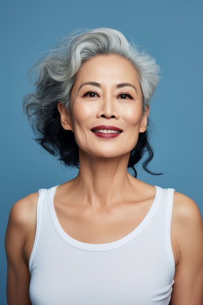 彼女の美容体制を持つアジア系アフリカ系白人の 30 40 50 歳の女性の写真ショット