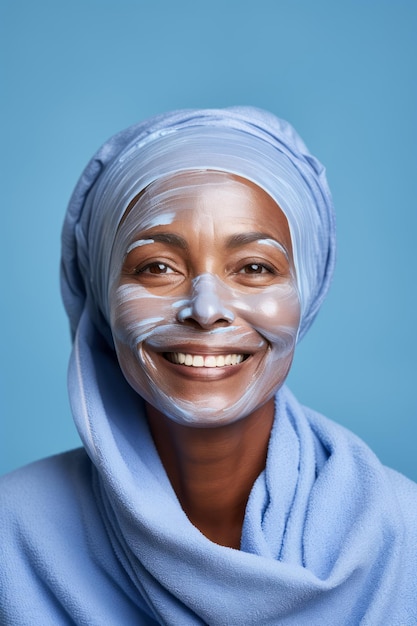 photo shot of asian african white 30 40 50 year old woman with her beauty regime