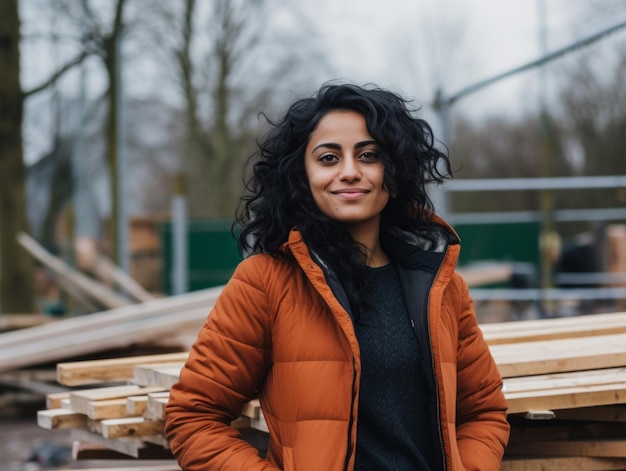 photo shot of a natural woman working as a construction worker