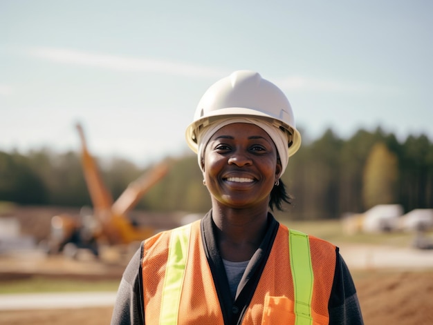 photo shot of a natural woman working as a construction worker