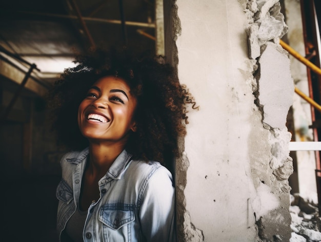 photo shot of a natural woman working as a construction worker