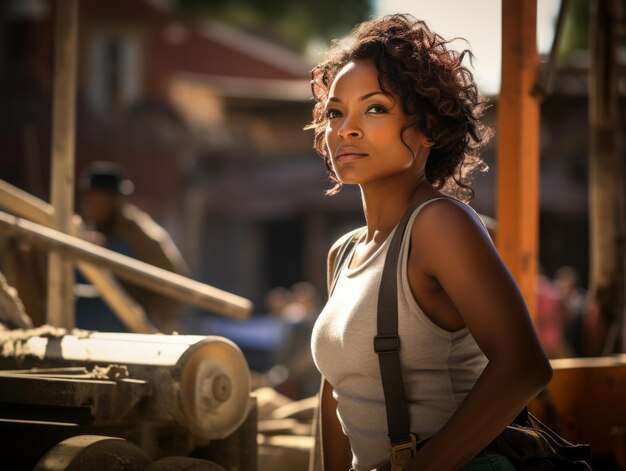 photo shot of a natural woman working as a construction worker