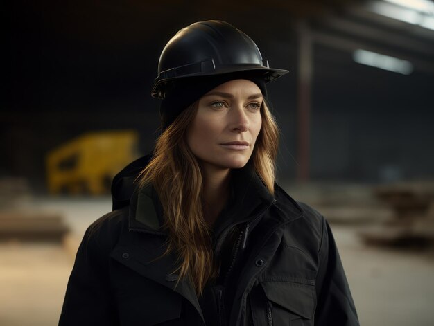 photo shot of a natural woman working as a construction worker