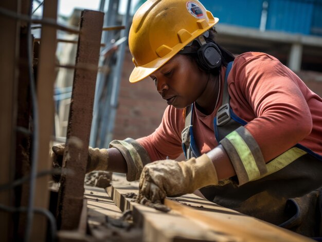 photo shot of a natural woman working as a construction worker