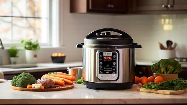 A Photo showcasing the clean lines and design of a high quality electric pressure cooker