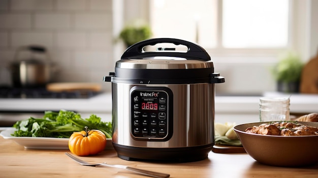 A Photo showcasing the clean lines and design of a high quality electric pressure cooker