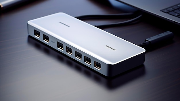 A Photo showcasing the clean and modern design of a USB C hub or docking station