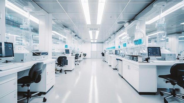 A Photo showcasing the clean and organized design of a modern hospital laboratory or testing