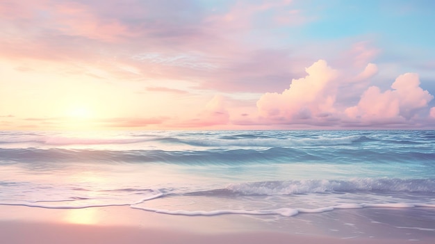 A Photo showcasing the soft pastel hues of a beach sunset on a calm evening