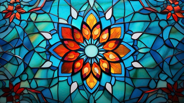 이슬람 기하학 예술 의 활기찬 색상 과 패턴 을 보여 주는 사진