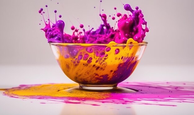 Photo showing the intermingling and dispersion of different colored inks in the cup