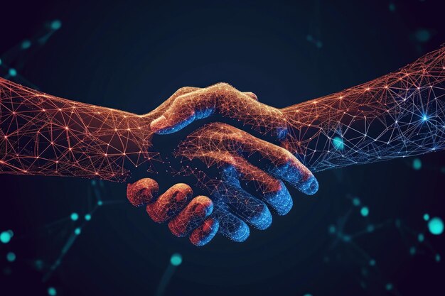 Photo a photo showing two hands grasping each other in a handshake gesture against a dark backdrop two hands shaking symbolizing secure online transactions ai generated