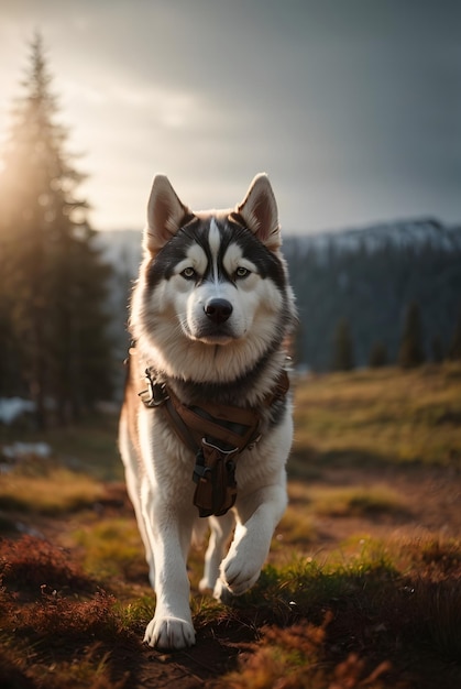 photo siberian husky breed dog on winter season