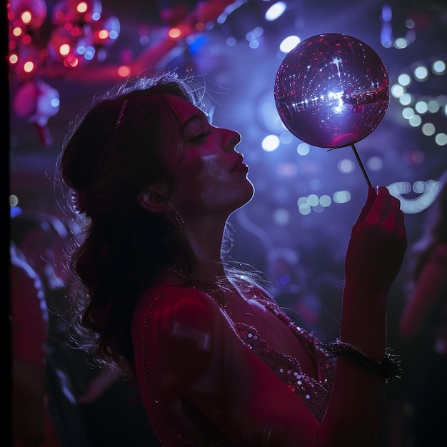 Photo photo side view woman at party with globe