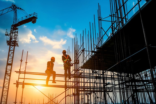 Photo silhouette group of worker and civil engineer