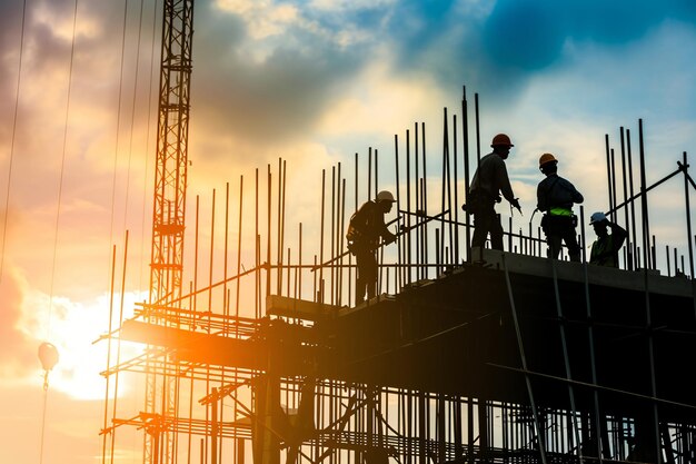 Photo silhouette group of worker and civil engineer