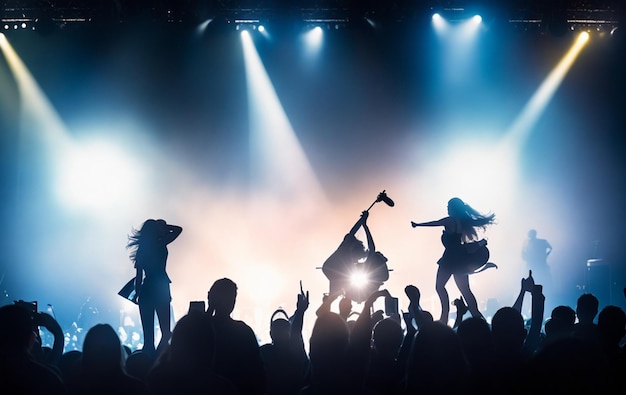 Photo silhouette of the guitarist on stage over the fans