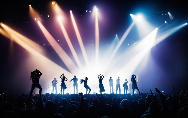 Photo silhouette of the guitarist on stage over the fans