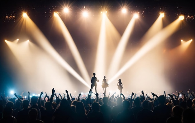 Photo silhouette of the guitarist on stage over the fans