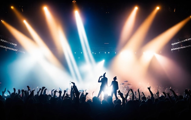 Photo silhouette of the guitarist on stage over the fans