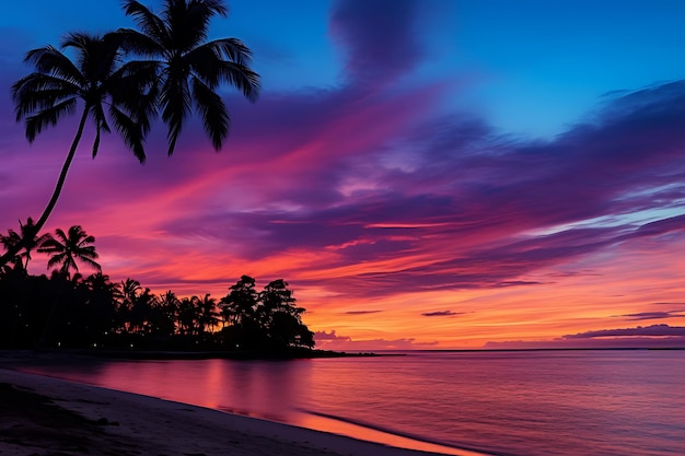 Photo photo of silhouette of palm trees against a colorful b