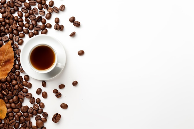 シンプルな白の背景にコーヒー豆の写真