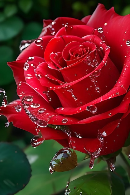 Photo a single red rose with water droplets