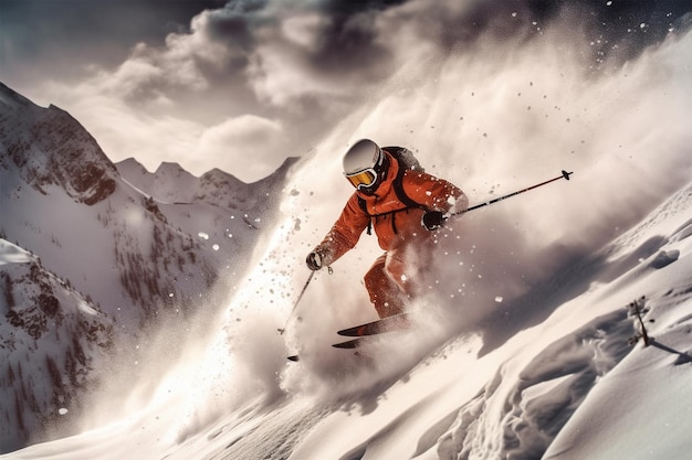 スキーヤーが雪の斜面を滑っている写真