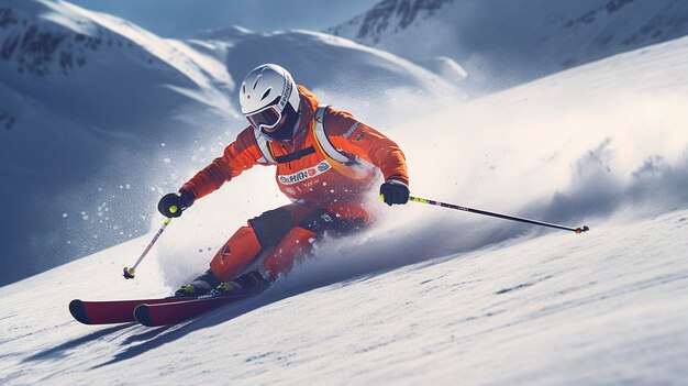 A photo of a skier navigating a slalom course