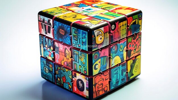 Фотография искусного игрушечного куба-головоломки с поворотными слоями