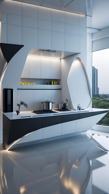 Photo of a sleek and contemporary kitchen with a futuristic edge