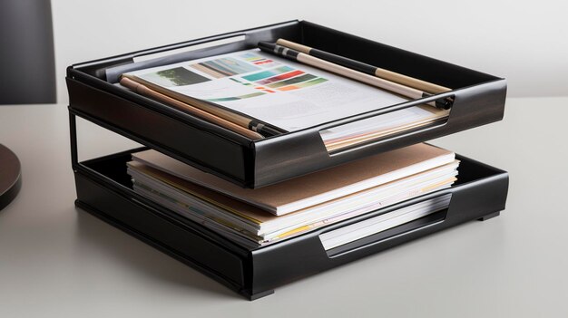 A Photo of a Sleek Desk Document Tray for Stacking and Sorting Papers