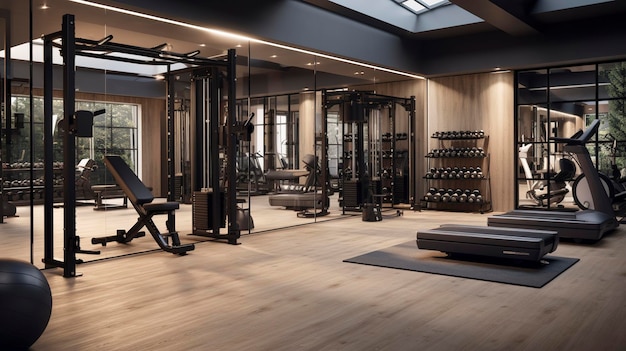 A Photo of a Sleek Home Gym with Fitness Equipment and Mirrors