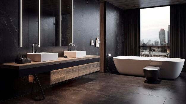 Photo a photo of a sleek and modern bathroom with innovative fixtures