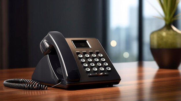 A photo of a sleek and modern desk phone