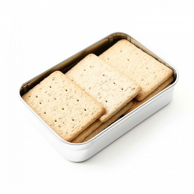 Photo a photo of a sleek saltine crackers biscuit container with oatcakes isolated on white background