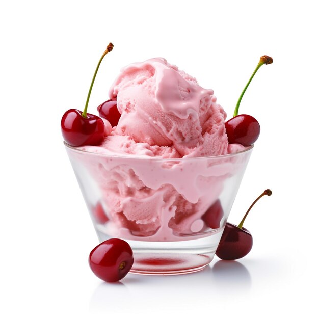 Photo a photo of a sleek transparent container with cherry flavored ice cream isolated on white background