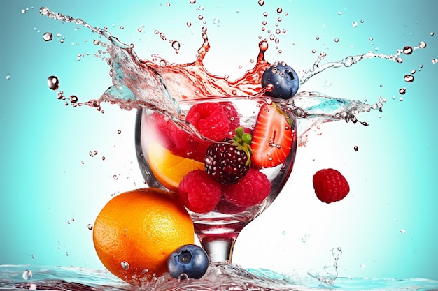 Photo of sliced fresh fruit in a glass on a dark background