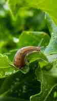 Photo photo of a slug on a leaf