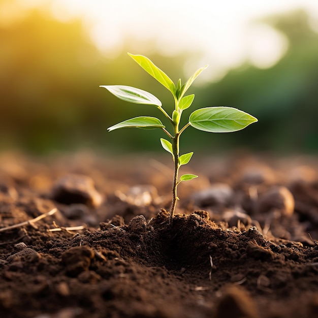 Photo of a small tree sapling growing in the soil