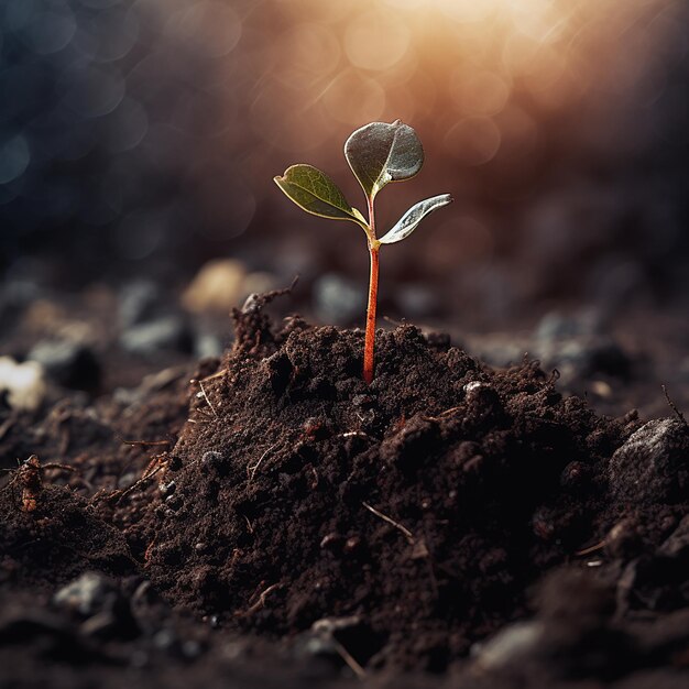 Photo of a small tree sapling growing in the soil