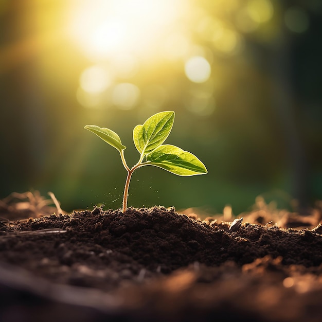 Photo of a small tree sapling growing in the soil